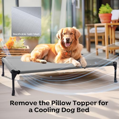 Veehoo Outdoor Elevated Dog Bed with Waterproof Bolster Cushion, Cooling