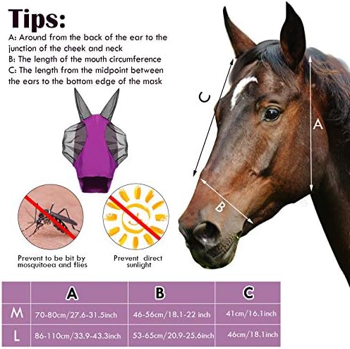 Weewooday 2 Pcs Horse Fly Mask with Ears, Soft Stretchy Horses Face Masks for Flies, Breathable Mesh Eye Cover, UV Protection Horse Masks for Pasture, Barn, Turnout(L,Purple, Pink)
