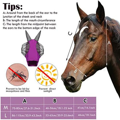 Weewooday 2 Pcs Horse Fly Mask with Ears, Soft Stretchy Horses Face Masks for Flies, Breathable Mesh Eye Cover, UV Protection Horse Masks for Pasture, Barn, Turnout(L,Purple, Pink)