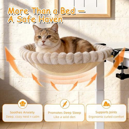 Cat Desk Bed - Beige Double Clamp Foldable Perch Holds 40 lbs