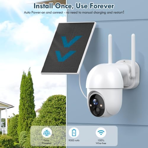 Poyasilon 2-Pack Solar Security Camera Wireless Outdoor, 2K, Color Night Vision, Two-Way Talk, Dual Spotlights, Cloud/SD Storage, 2.4GHz WiFi, Light White
