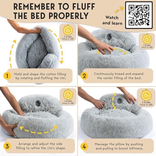 PetJett Calming Dog Bed Medium Size Dog - 30'' Donut Bed, Washable Dog Bed - Anti-Slip Super Soft Fluffy Plush Round Bed, Anti-Anxiety Premium Comfort Pet Bed, Fits Dogs up to 45 lbs - Bright Grey