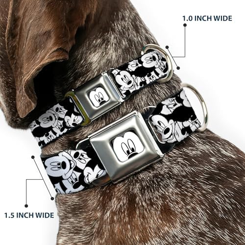Buckle-Down Seatbelt Buckle Dog Collar - Mickey Mouse Expressions Stacked White/Black - 1.5" Wide - Fits 16-23" Neck - Medium