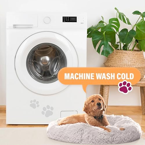 Active Pets Premium Small Donut Dog Bed, Fits Up to 45 lbs, Machine Washable Cushion, Plush Long Pile Faux Fur Fabric, Portable Beige Pet Bed Furniture for Puppies Adult Canines & Cats