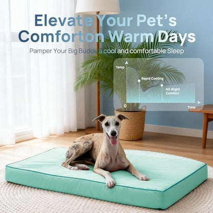 Cooling Dog Beds Large Sized Dog, Extra Large Comfy Flat Puppy Beds with Removable Washable Cover, 44 x 32 Inch Orthopedic Egg Crate Foam Pet Mat, Suitabe for Pet Up to 100 lbs, Light Aqua