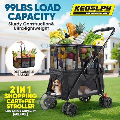 2-in-1 Folding Shopping Cart & Pet Stroller 99 LB Grocery Cart