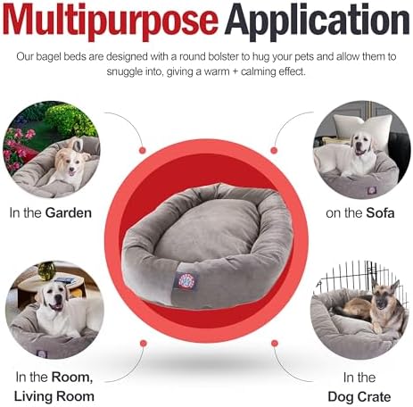 Majestic Pet Micro Velvet Dog Bed, 40 Inch Large, Round, Washable, Vintage