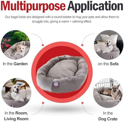 Majestic Pet Micro Velvet Dog Bed, 40 Inch Large, Round, Washable, Vintage