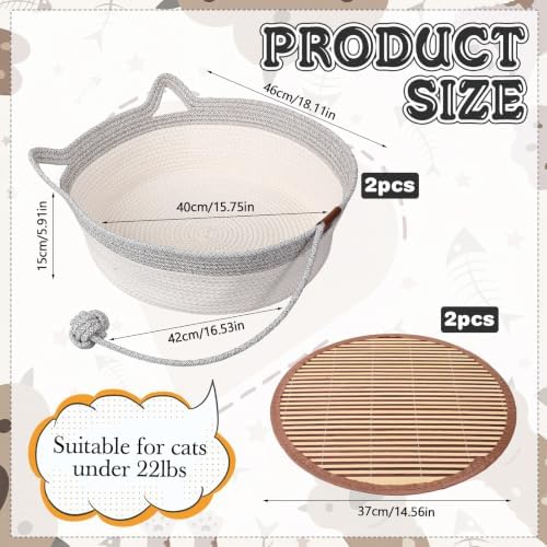 Novabright 2 Pack Woven Cat Baskets, 18.11 x 15.75 x 5.91 Inch, Grey
