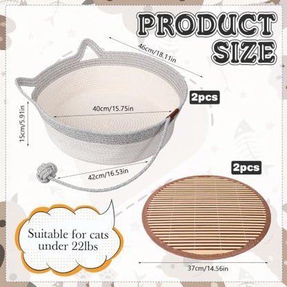 Novabright 2 Pack Woven Cat Baskets, 18.11 x 15.75 x 5.91 Inch, Grey