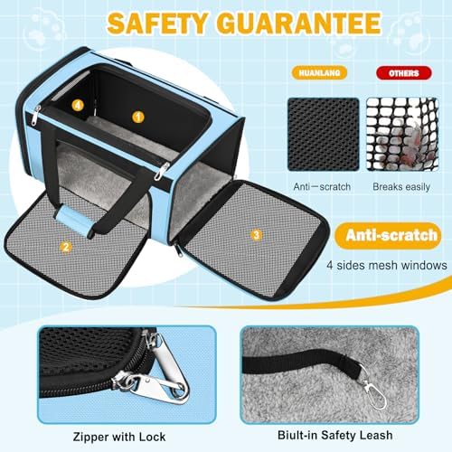 HUANLANG Large Cat Carrier Travel Soft Sided Pet Carrier Airline Approved