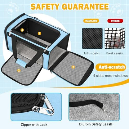 HUANLANG Large Cat Carrier Travel Soft Sided Pet Carrier Airline Approved