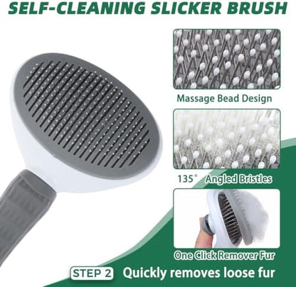 PAWCHIE Bath Grooming Kit for Pets, 9 PCS Hair Brush Set with Towel,Washing Gloves,Bath Brush and Adjustable Handle Shampoo Brush & Scrubber for Short Long Haired Dogs and Cats,Dog Bath Supplies, Grey
