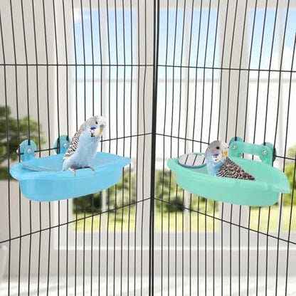 Wontee Bird Bath with Mirror for Small Birds Budgie Parakeet Cage, 2 Pcs