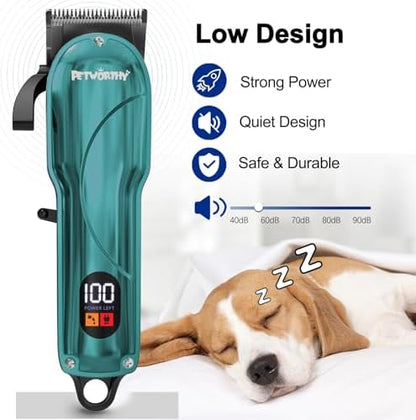 Quiet Dog Grooming Kit - 2000mAh Dog Clippers for Grooming Dog Grooming Clippers for Heavy Thick Hair Coats Waterproof Rechargeable Cordless Clippers Safe and Easy to Clean Home Pet Grooming