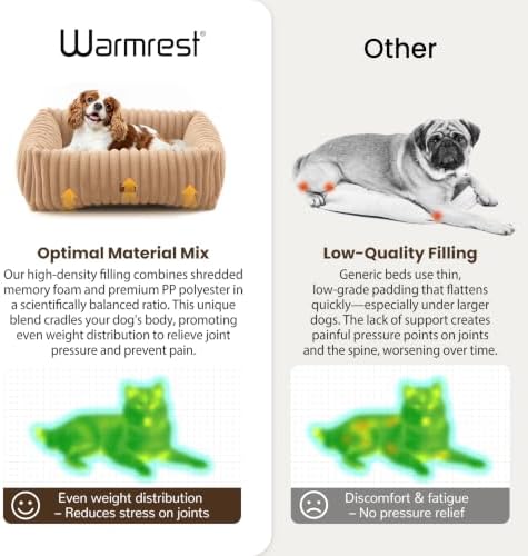 Washable Dog Bed Small Medium Size Dog, Rectangle Orthopedic Pet Bed for Car and Indoor,Fluffy Memory Foam Dog Beds with Anti-Slip Bottom,Camel (25x21x7 inches)