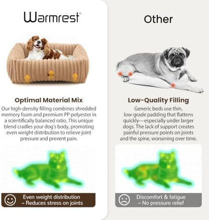 Washable Dog Bed Small Medium Size Dog, Rectangle Orthopedic Pet Bed for Car and Indoor,Fluffy Memory Foam Dog Beds with Anti-Slip Bottom,Camel (25x21x7 inches)
