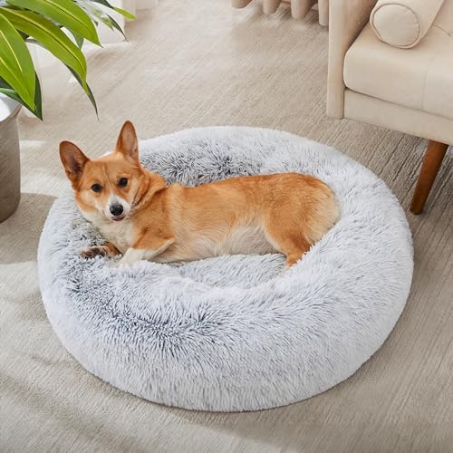 Western Home Calming Donut Medium Dog Bed Washable Pet Bed,30" Light Grey