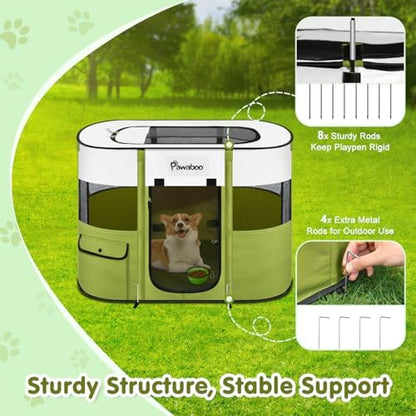 Pawaboo Portable Dog Playpen, 600D Oxford Pet Tent, Avocado Green