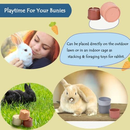 8 Pcs Stacking Cups for Rabbits Guinea Pig Reusable Multi-Colored Bunny Toy Rabbit Toys of Different Sizes, Safe Plastic Nesting Toys for Bunny Small Animals Hiding Food and Playing