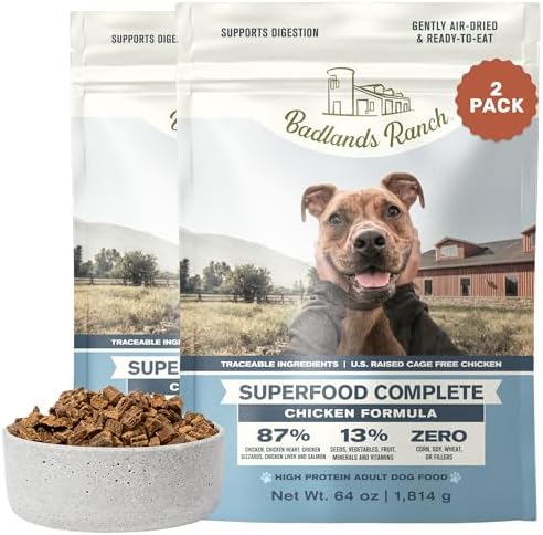 BADLANDS RANCH Air-Dried Chicken Dog Food, 87% Real Meat, 64 oz, 2-Pack