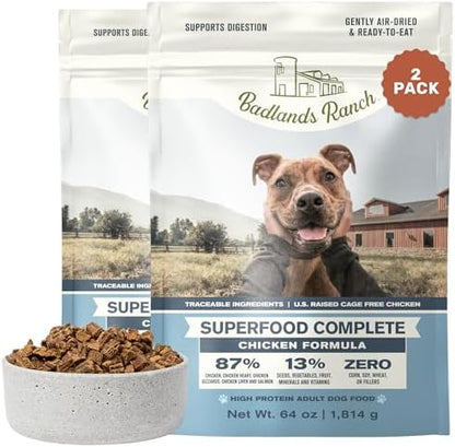 BADLANDS RANCH Air-Dried Chicken Dog Food, 87% Real Meat, 64 oz, 2-Pack