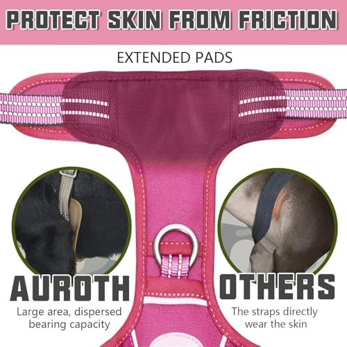 Auroth Tactical Dog Harness for Large Dogs No Pull Adjustable Pet Harness Reflective K9 Working Training Easy Control Pet Vest Military Service Dog Harnesses Rose Red S