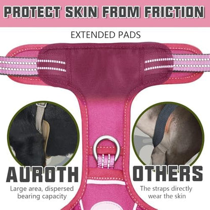 Auroth Tactical Dog Harness for Large Dogs No Pull Adjustable Pet Harness Reflective K9 Working Training Easy Control Pet Vest Military Service Dog Harnesses Rose Red S