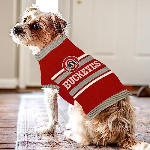 NCAA Ohio State Buckeyes Dog Sweater, Size Extra Small. Warm and Cozy Knit Pet Sweater with NCAA Team Logo, Best Puppy Sweater for Large and Small Dogs