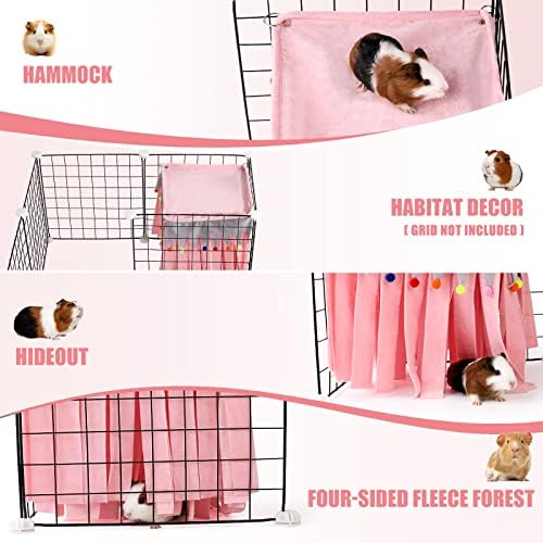 Guinea Pig Hideout - Guinea Pig Corner Hideout, Four-Sided Fringes, Square Top and Washable Hides, Ideal Hides for Small Pets, No Metal Fences, Pink