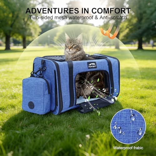 Soft-Sided Cat Carrier with Foldable Litter Box for Air Travel, Blue