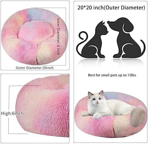 Cat Beds for Indoor Cats,20 Inch Dog Bed for Small Melium Large Dogs, Washable-Round Pet Bed for Puppy and Kitten with Slip-Resistant Bottom