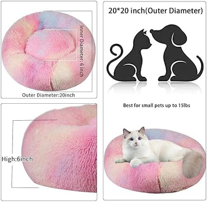 Cat Beds for Indoor Cats,20 Inch Dog Bed for Small Melium Large Dogs, Washable-Round Pet Bed for Puppy and Kitten with Slip-Resistant Bottom