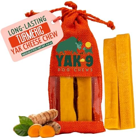Yak Cheese Dog Chews with Turmeric for Hip & Joint Support | High Protein, Non Rawhide Dog Chews Long Lasting | Non GMO, Gluten Free, Grain Free | Medium (Breeds 15-30 lbs), 2 PC