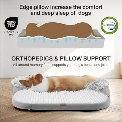 3.7 inch Thickened Orthopedic Dog Beds for Medium Dogs, Supportive Dog Sofa Bed with 28D Egg-Crate Foam, Removable Washable Plush Cover, Waterproof Lining, Half-Round Design for Puppy,Senior Dog