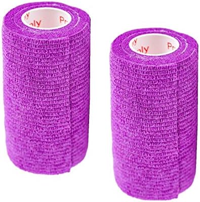 2 Pack Premium Vet Wrap - Self Adhesive Bandage Wrap & Athletic Tape - 4" x 5 Yards Elastic & Self-Sticking Cohesive Bandage for Pets, Sports, Wrists & Ankles - Purple by Prairie Horse Supply