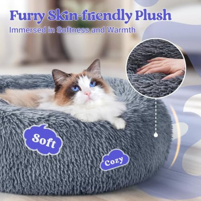 rabbitgoo Calming Cat Beds for Indoor Cats, 20 inches, Dark Grey