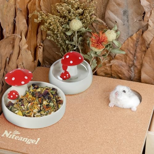 Niteangel Hamster Feeding & Water Bowls: Mushroom Ceramics & Chew-Resistant