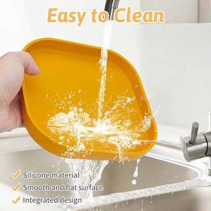 Fhiny 2PCS Silicone Cat Bowls Set 5.9 x 5.9 in Shallow Dog Dish Whisker Friendly Cat Food Plate for Dry & Wet Food Dishwasher Safe Non-Slip Pet Feeding Bowls for Kittens and Puppies (Yellow)