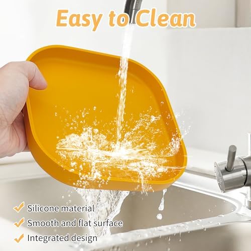 Fhiny 2PCS Silicone Cat Bowls Set 7.1 x 7.1 in Shallow Dog Dish Whisker Friendly Cat Food Plate for Dry & Wet Food Dishwasher Safe Non-Slip Pet Feeding Bowls for Kittens and Puppies (Yellow)
