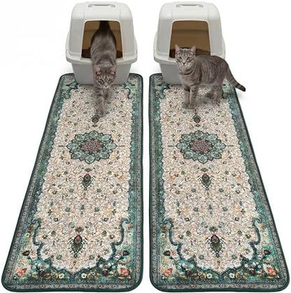 Hompet Cat Litter Mat 2 Pack,18x54 Large Machine Washable Trapping Mats for Cats, Super Absorbent & Urine-Proof Cat Litter Box Mat for Floor, Waterproof & Non Slip Kitty Litter Rug