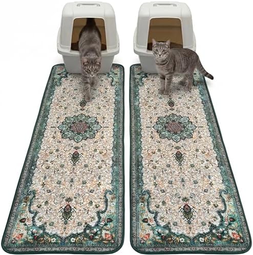Hompet Cat Litter Mat 2 Pack,18x54 Large Machine Washable Trapping Mats for Cats, Super Absorbent & Urine-Proof Cat Litter Box Mat for Floor, Waterproof & Non Slip Kitty Litter Rug
