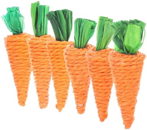 6pcs Woven Carrot Chew Toys for Hamsters Rabbits Guinea Pigs Hand Woven Straw Molar Toys for Teeth Grinding Stress Relief Cage Play 3.93X1.37X1.37in