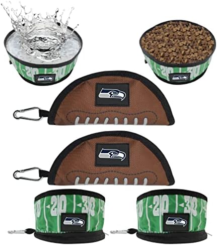 NFL Seattle Seahawks Pets First Collapsible Dog Travel Bowl Set, 2 Pack Food and Water Bowls for Dogs, Best Portable & Lightweight Leak-Proof Dog Bowls for Travel