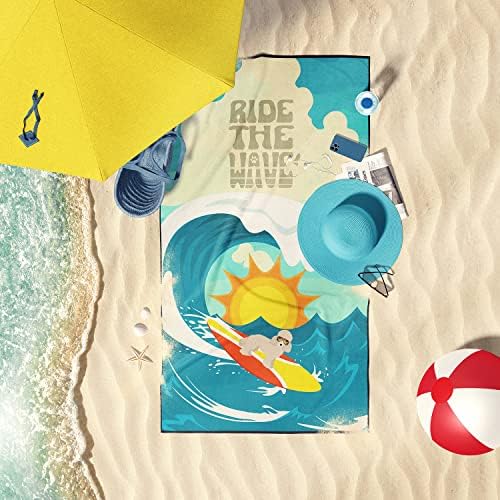 Caroline's Treasures MLM1278TWL3060 Surfer Dog Beige Toy Poodle Premium Beach Towel Oversized Towel Beach Blanket, Pool, Beach Essentials, Yoga, Premium Bath Towel, Quick Dry Plush