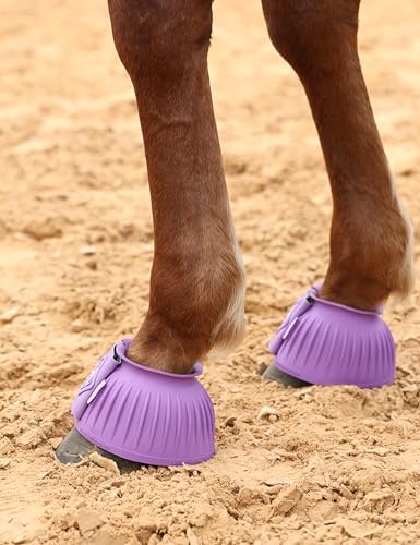 Harrison Howard Rubber Bell Boots for Horses, Hoof Overreach Protection for Horses, w/Upgraded Leather Touch Tape
