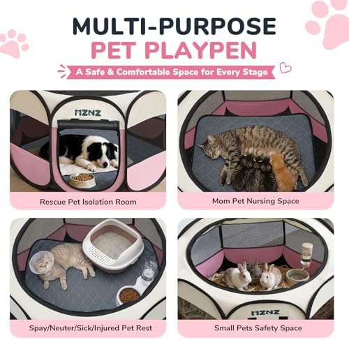Dog Cat Small Animal Puppy Playpen Crate with Pee Pad, Large, Pink
