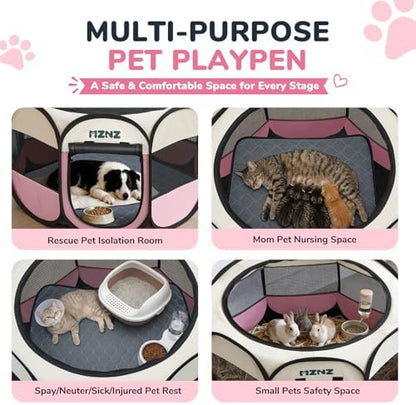 Dog Cat Small Animal Puppy Playpen Crate with Pee Pad, Large, Pink