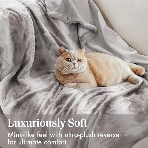 Madison Park Zuri Faux Fur Reversible Throw Blanket, 50 x 60 in, Grey