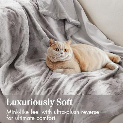 Madison Park Zuri Faux Fur Reversible Throw Blanket, 50 x 60 in, Grey